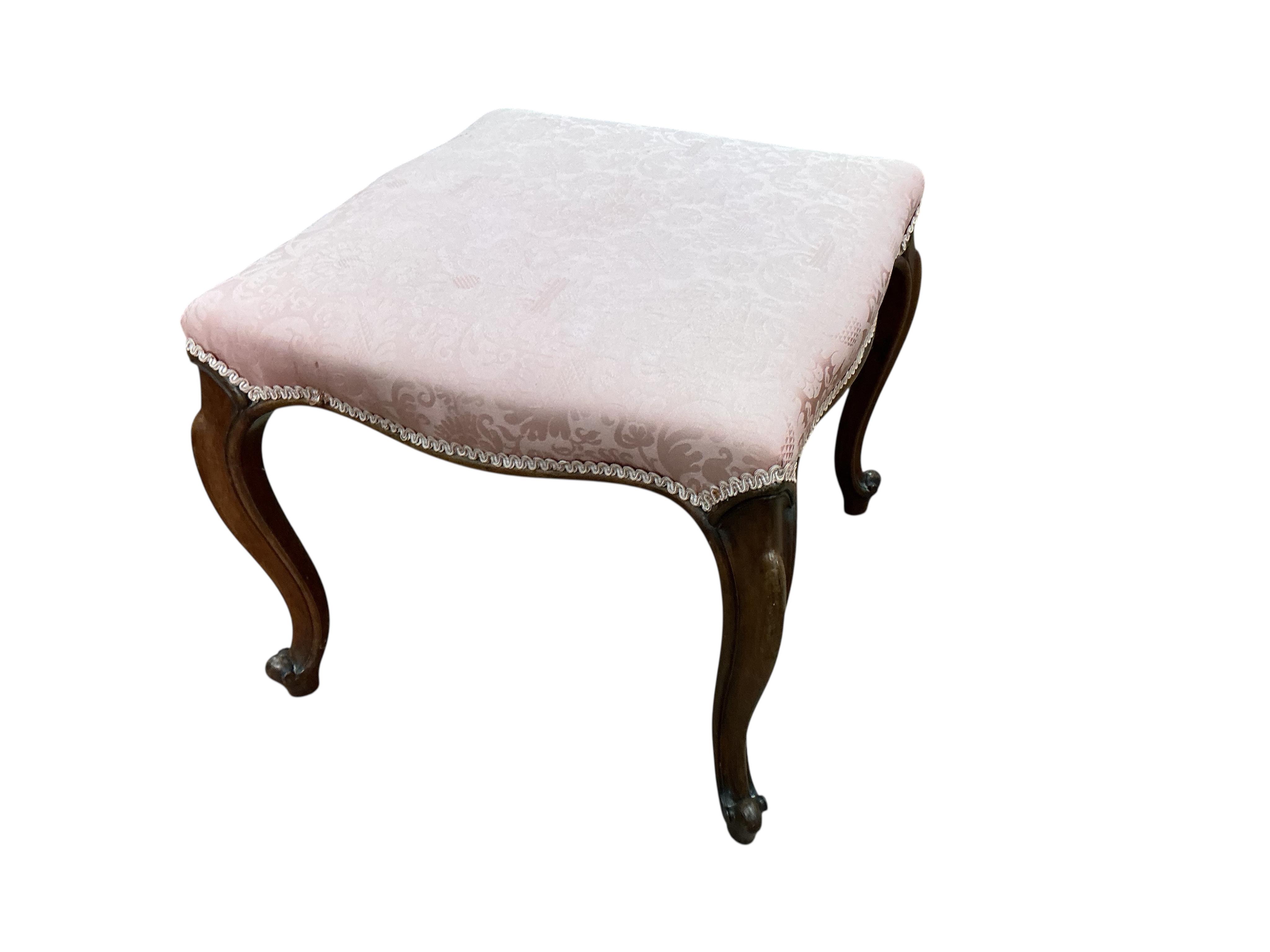 A Victorian mahogany dressing stool, width 56cm, depth 54cm, height 47cm